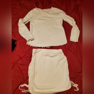 Cozy Cream Two-Piece Lounge Set - Soft Knit Top & Skirt